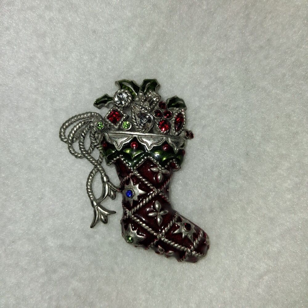 Beautiful Vintage Christopher Radko Christmas Stocking Brooch